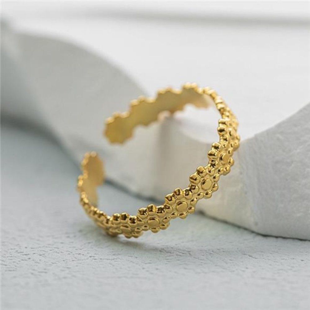 Gold Floral Open Ring Dainty Ring for Her Gold Cuff Adjustable Ring Gift